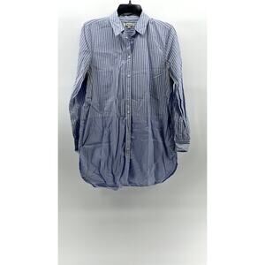 MADEWELL Women's Blue-White Striped Button-Up Boyfriend Tunic Top SZ M